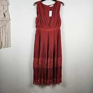 Sugar + Lips Red Sleeveless Pleated Cocktail Midi Dress Size Large NWT Wedding